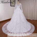 HEULORIA Princess Ball Gown Wedding Dress long sleeve sweetheart plus size robe de mariee Lace beading bride dress court train BA-VN8191
