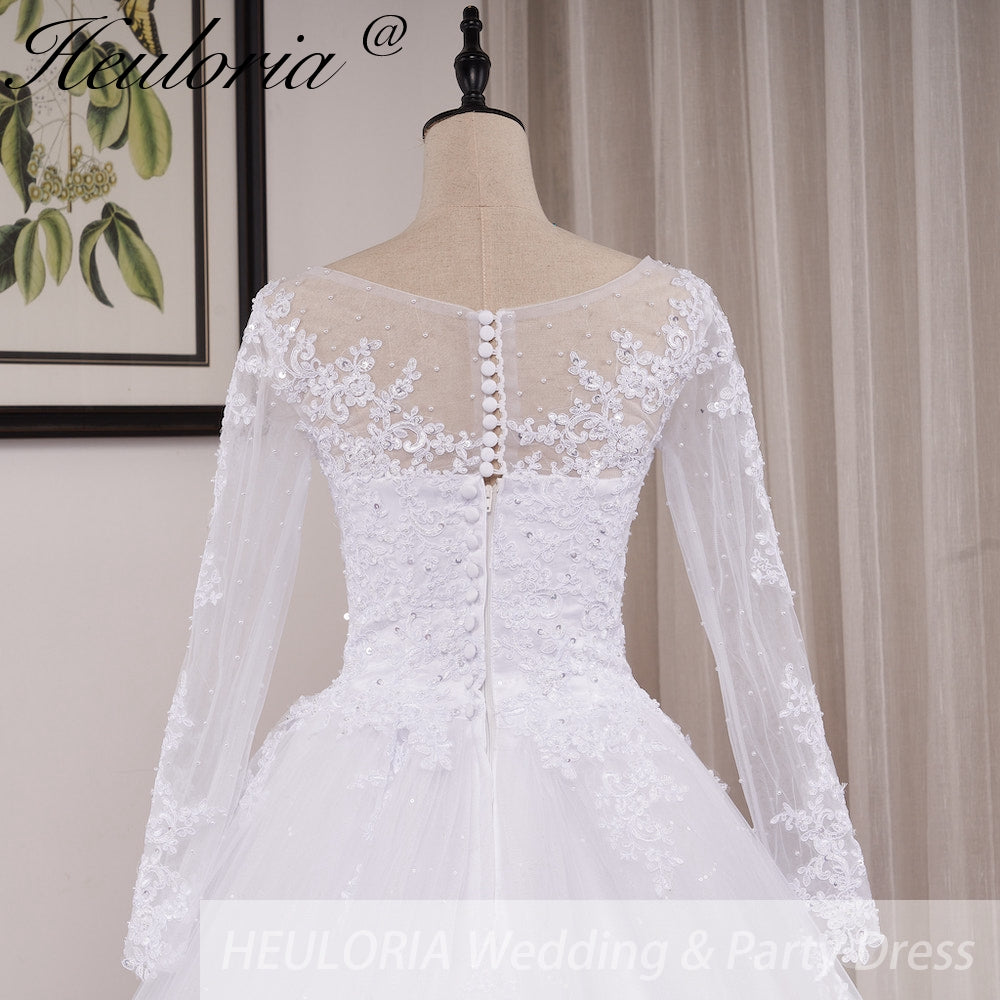 HEULORIA Princess Ball Gown Wedding Dress long sleeve sweetheart plus size robe de mariee Lace beading bride dress court train BA-VN8191