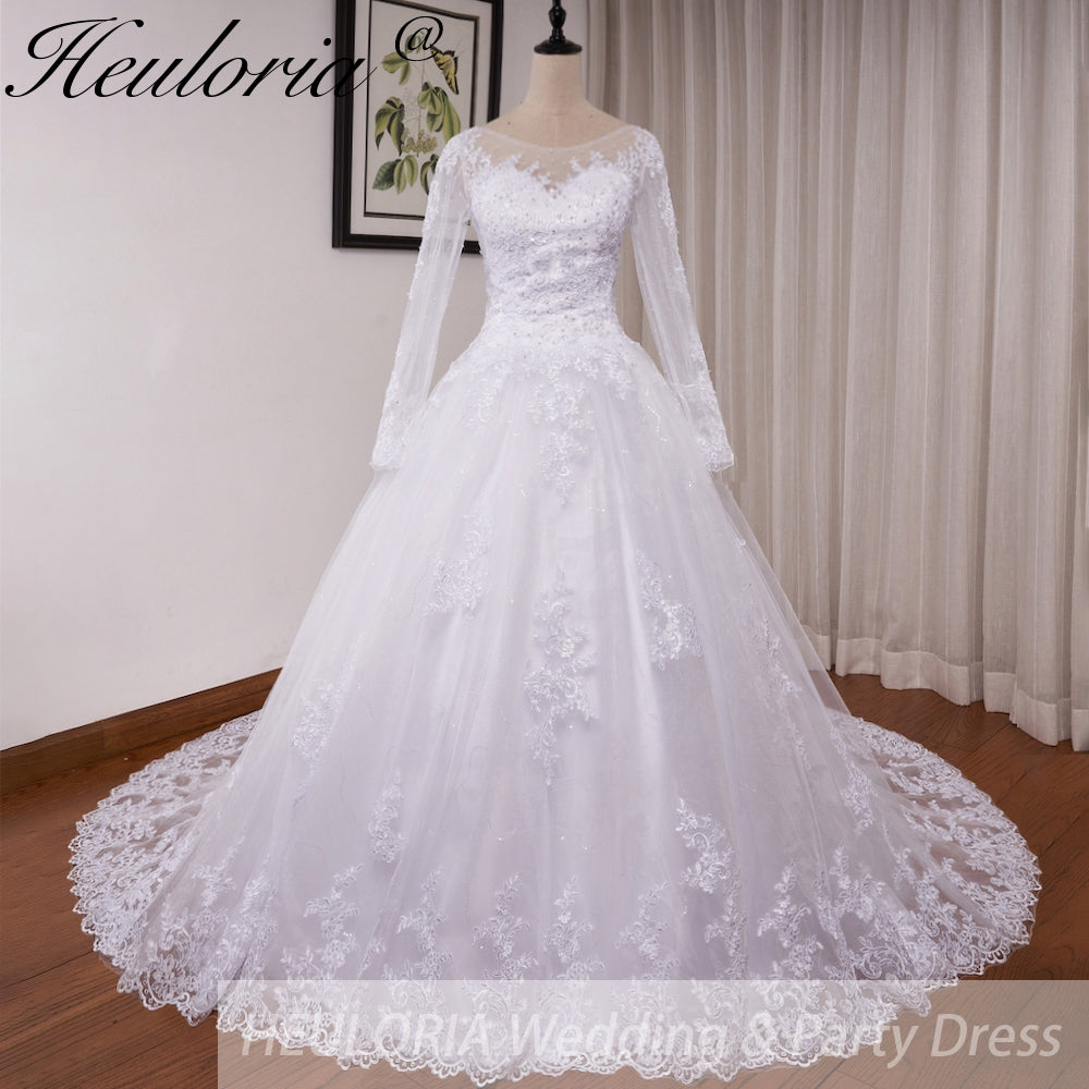 HEULORIA Princess Ball Gown Wedding Dress long sleeve sweetheart plus size robe de mariee Lace beading bride dress court train BA-VN8191