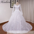 HEULORIA Princess Ball Gown Wedding Dress long sleeve sweetheart plus size robe de mariee Lace beading bride dress court train BA-VN8191