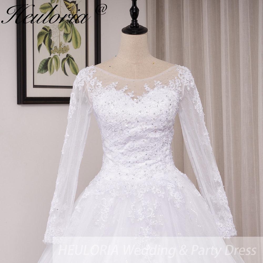 HEULORIA Princess Ball Gown Wedding Dress long sleeve sweetheart plus size robe de mariee Lace beading bride dress court train BA-VN8191