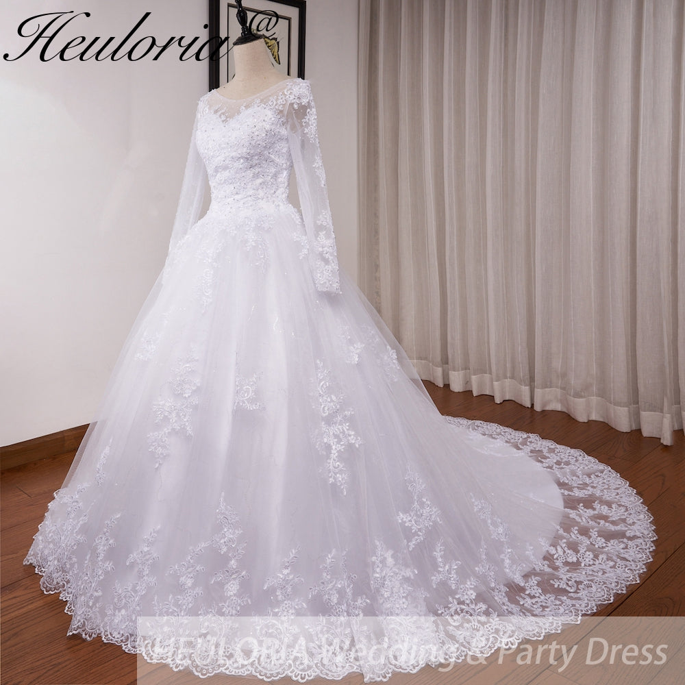 HEULORIA Princess Ball Gown Wedding Dress long sleeve sweetheart plus size robe de mariee Lace beading bride dress court train BA-VN8191