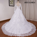 HEULORIA Princess Wedding Dress long sleeve sweetheart plus size robe de mariee Lace beading bride dress court train BA-OF1219