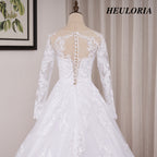 HEULORIA Princess Wedding Dress long sleeve sweetheart plus size robe de mariee Lace beading bride dress court train BA-OF1219