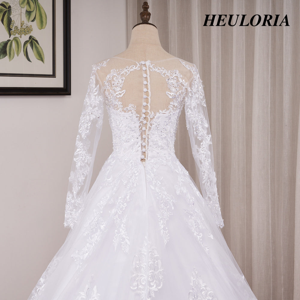 HEULORIA Princess Wedding Dress long sleeve sweetheart plus size robe de mariee Lace beading bride dress court train BA-OF1219