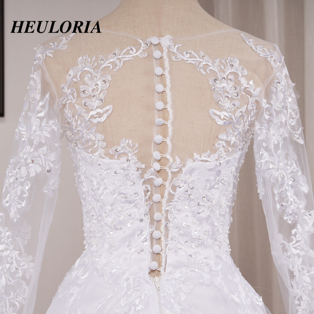 HEULORIA Princess Wedding Dress long sleeve sweetheart plus size robe de mariee Lace beading bride dress court train BA-OF1219