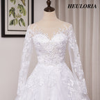 HEULORIA Princess Wedding Dress long sleeve sweetheart plus size robe de mariee Lace beading bride dress court train BA-OF1219