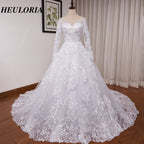 HEULORIA Princess Wedding Dress long sleeve sweetheart plus size robe de mariee Lace beading bride dress court train BA-OF1219