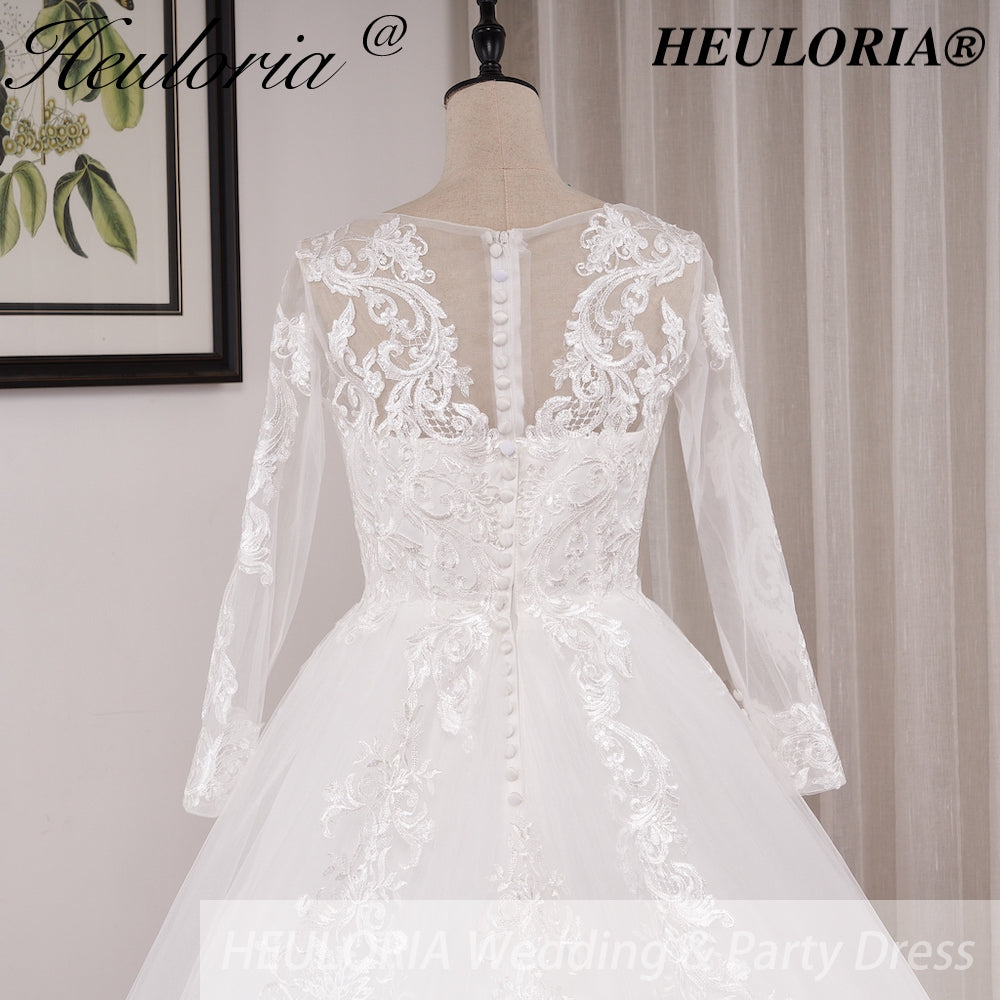 HEULORIA Ball-Gown/Princess Scoop Illusion long sleeve Cathedral Train Tulle Lace Wedding Dress BA-OF1224
