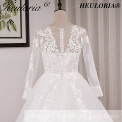 HEULORIA Ball-Gown/Princess Scoop Illusion long sleeve Cathedral Train Tulle Lace Wedding Dress BA-OF1224