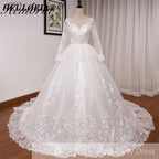 HEULORIA Ball-Gown/Princess Scoop Illusion long sleeve Cathedral Train Tulle Lace Wedding Dress BA-OF1224