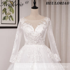 HEULORIA Ball-Gown/Princess Scoop Illusion long sleeve Cathedral Train Tulle Lace Wedding Dress BA-OF1224