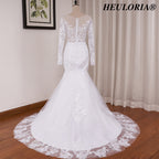 HEULORIA Exquisite Mermaid Lace Wedding Dress with Illusion Long Sleeves and Plunging Neckline ME-620