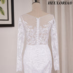 HEULORIA Exquisite Mermaid Lace Wedding Dress with Illusion Long Sleeves and Plunging Neckline ME-620