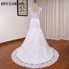 HEULORIA Illusion Neckline Lace Mermaid Wedding Dress with Delicate Cap Sleeves and Scalloped Train ME-621