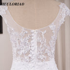 HEULORIA Illusion Neckline Lace Mermaid Wedding Dress with Delicate Cap Sleeves and Scalloped Train ME-621