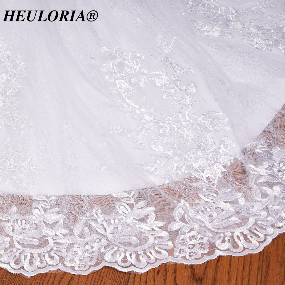 HEULORIA Illusion Neckline Lace Mermaid Wedding Dress with Delicate Cap Sleeves and Scalloped Train ME-621