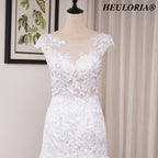 HEULORIA Illusion Neckline Lace Mermaid Wedding Dress with Delicate Cap Sleeves and Scalloped Train ME-621