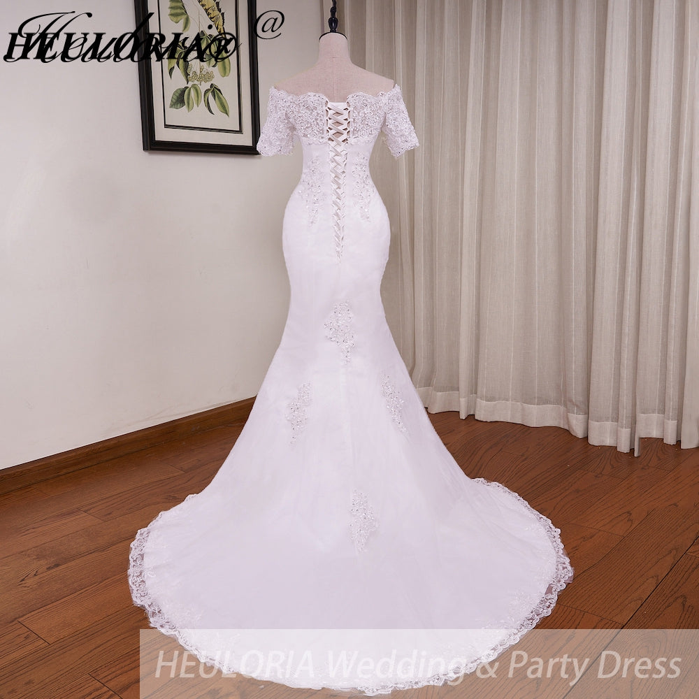 HEULORIA off shoulder Mermaid Wedding Dresses lace up plus size Bride Dress Robe de mariage customize ME-51009