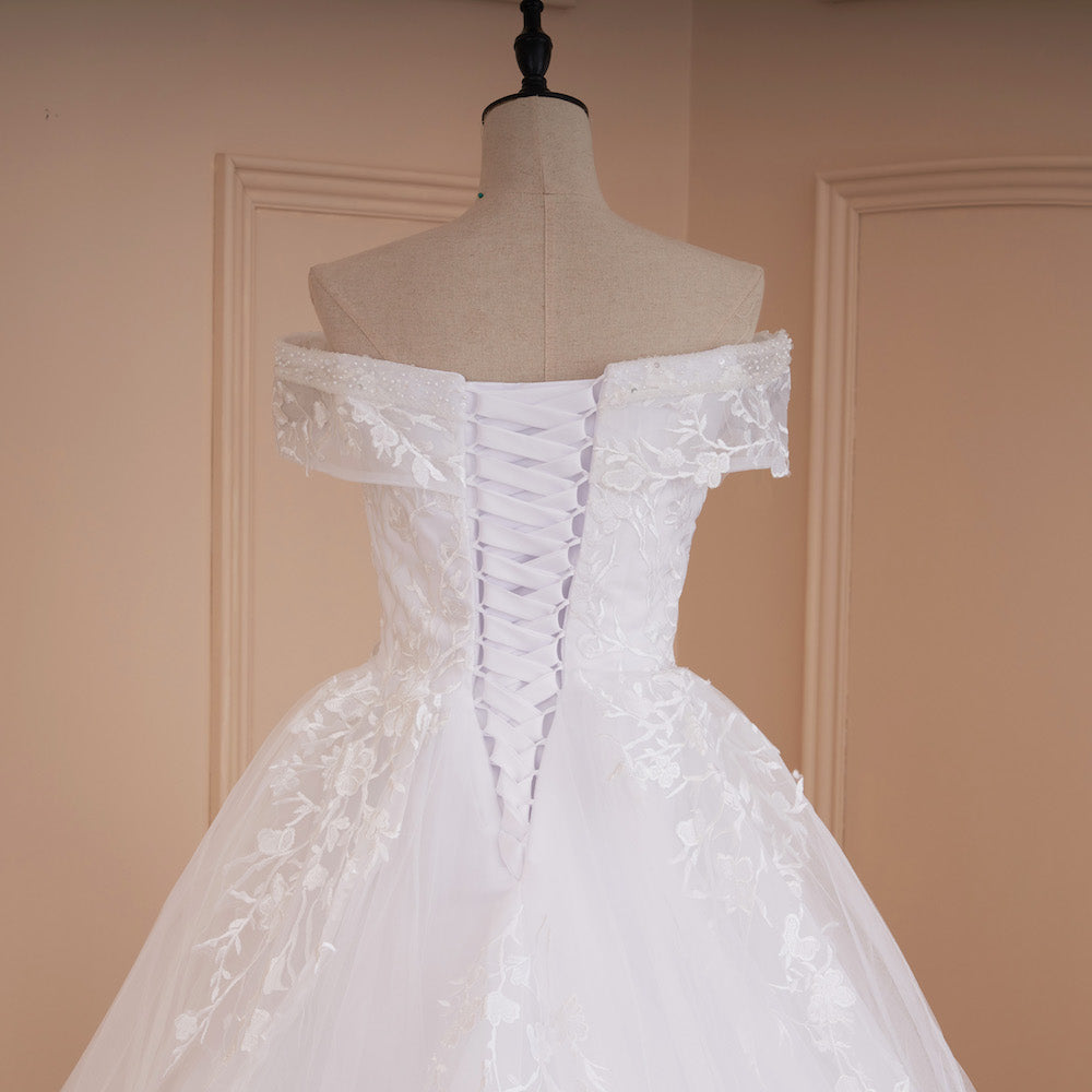 HEULORIA princess wedding dress off shoulder crystal beading lace applique bride dress plus size robe de mariee BA-544