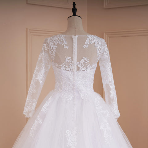 HEULORIA Princess Ball Gown Wedding Dress long sleeve bride dress O neck plus size robe de mariee Lace beading Bridal Gown