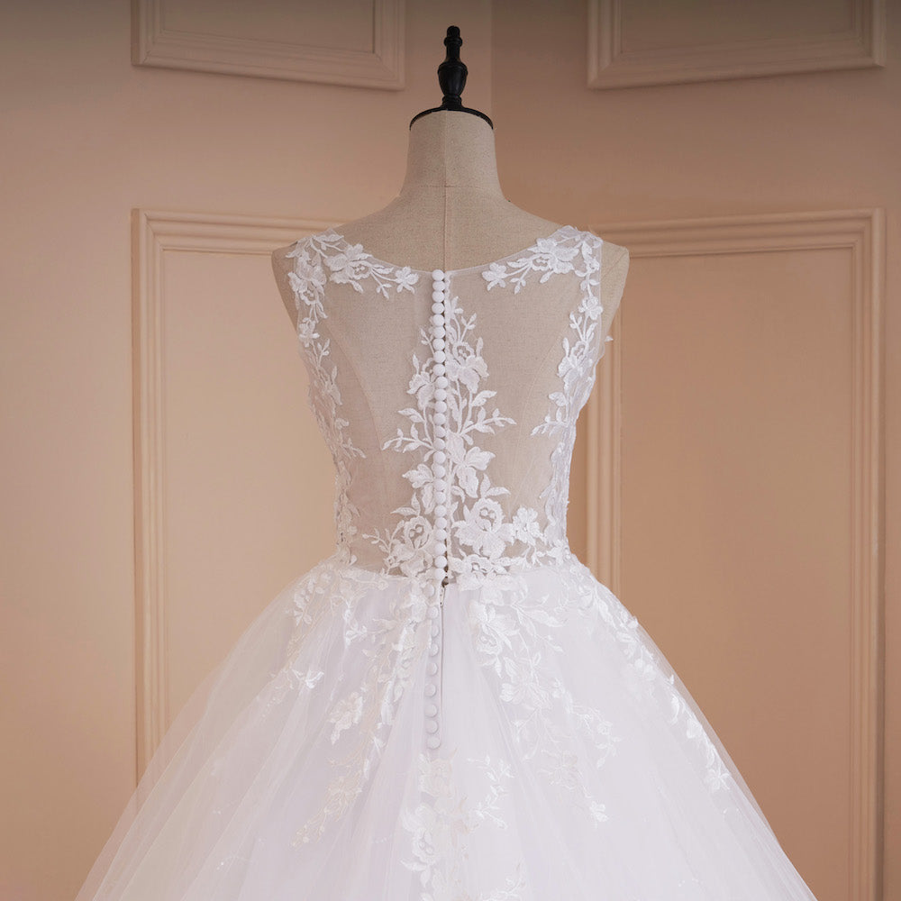 HEULORIA princess wedding dress V neck lace applique shinny sequined skirt bride dress ball gown wedding gown BA-537