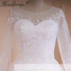 HEULORIA Heuloria Illusion Long Sleeve A-Line Wedding Dress with Vine Embroidery & Beaded Belt BA-548