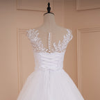 HEULORIA A-line Scoop Illusion Court Train Lace Tulle Wedding Dress With Sequins AL-526