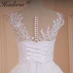 Heuloria Romantic Lace A-Line Wedding Dress with Illusion Neckline and Delicate Cap Sleeves AL-526