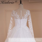 HEULORIA Elegant Illusion Long Sleeve Lace Wedding Dress - Sweetheart Bodice & Cathedral Tulle Skirt AL-709