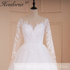 HEULORIA Elegant Illusion Long Sleeve Lace Wedding Dress - Sweetheart Bodice & Cathedral Tulle Skirt AL-709