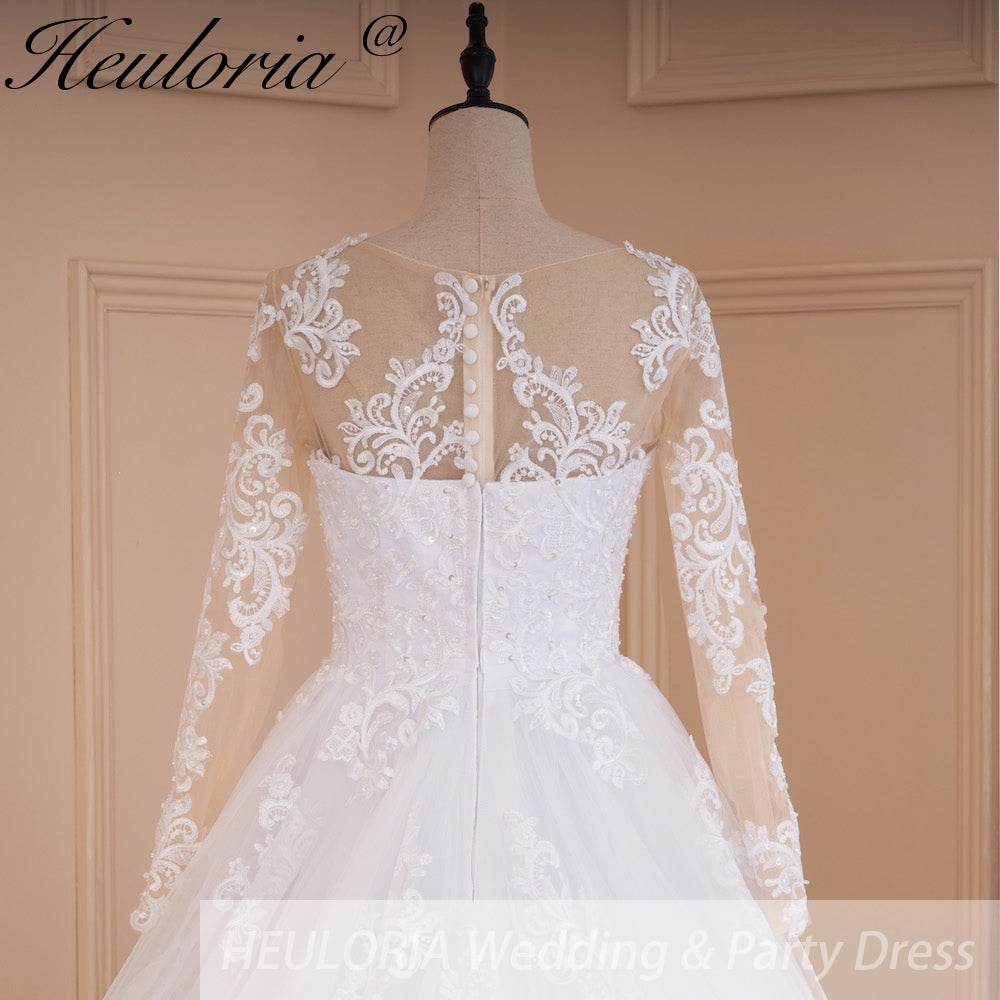 HEULORIA Princess Ball Gown Wedding Dress long sleeve bride dress off shoulder plus size robe de mariee Lace beads Bridal Gown BA-778