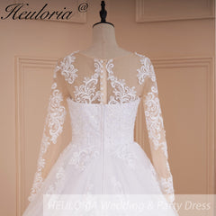 HEULORIA Princess Ball Gown Wedding Dress long sleeve bride dress off shoulder plus size robe de mariee Lace beads Bridal Gown BA-778