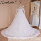 HEULORIA Princess Ball Gown Wedding Dress long sleeve bride dress off shoulder plus size robe de mariee Lace beads Bridal Gown BA-778