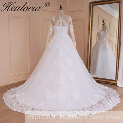 HEULORIA Princess Ball Gown Wedding Dress long sleeve bride dress off shoulder plus size robe de mariee Lace beads Bridal Gown BA-778