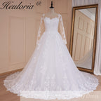 HEULORIA Princess Ball Gown Wedding Dress long sleeve bride dress off shoulder plus size robe de mariee Lace beads Bridal Gown BA-778