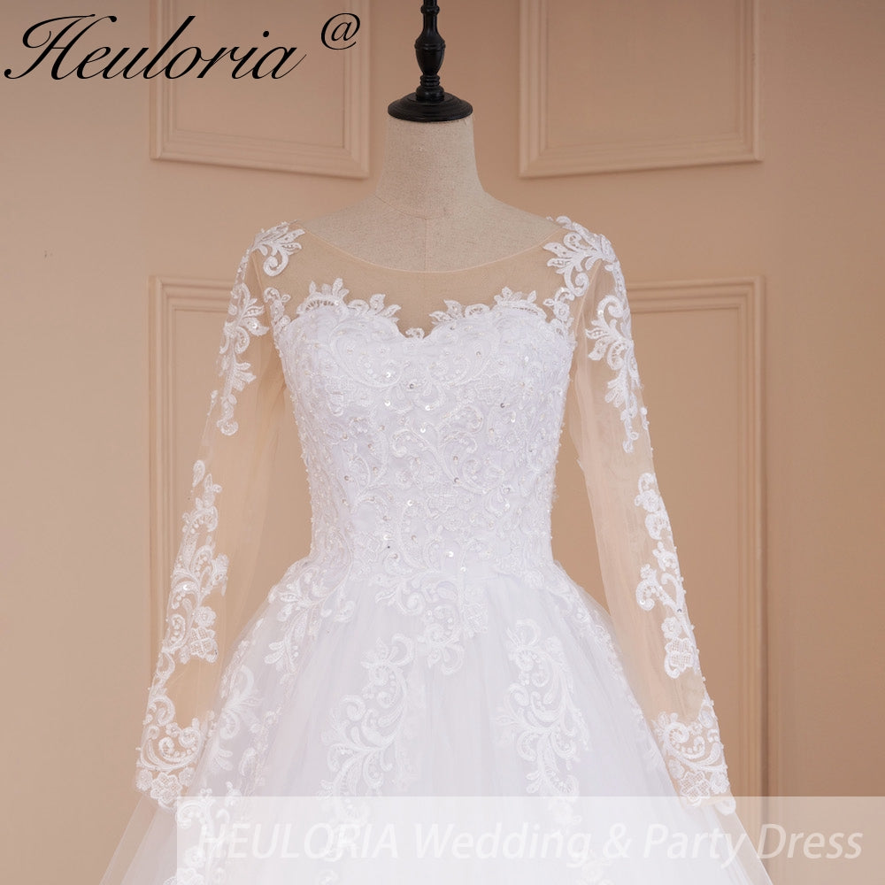 HEULORIA Princess Ball Gown Wedding Dress long sleeve bride dress off shoulder plus size robe de mariee Lace beads Bridal Gown BA-778