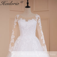 HEULORIA Princess Ball Gown Wedding Dress long sleeve bride dress off shoulder plus size robe de mariee Lace beads Bridal Gown BA-778