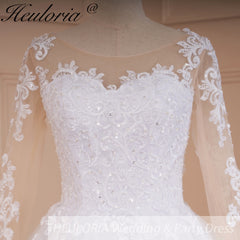 HEULORIA Princess Ball Gown Wedding Dress long sleeve bride dress off shoulder plus size robe de mariee Lace beads Bridal Gown BA-778
