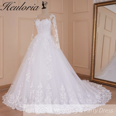 HEULORIA Princess Ball Gown Wedding Dress long sleeve bride dress off shoulder plus size robe de mariee Lace beads Bridal Gown BA-778