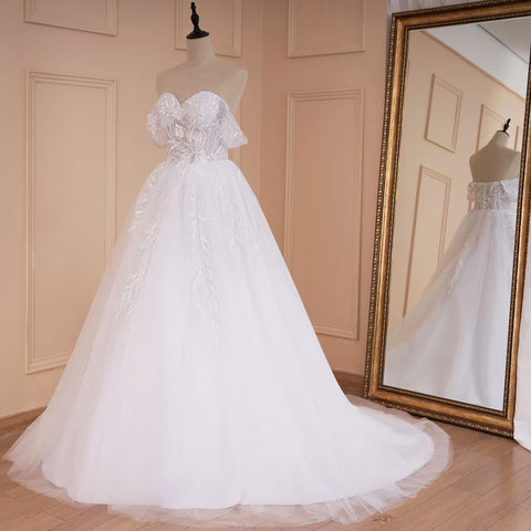 HEULORIA elegant off shoulder wedding dress A line lace applique bridal dress Robe De Mariee Wedding Bride Dress