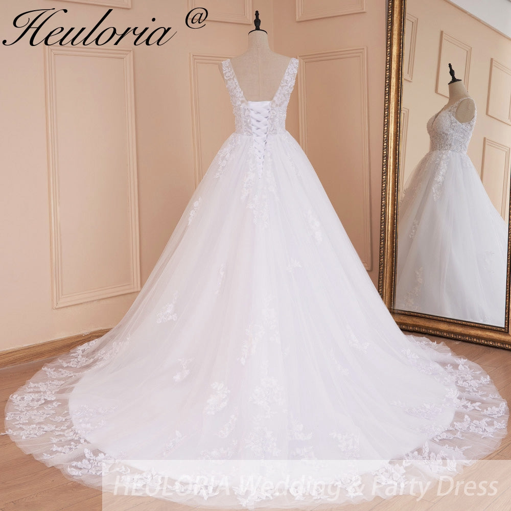 HEULORIA A-line V-Neck Court Train Lace Wedding Dress With Sequins beading AL-560A