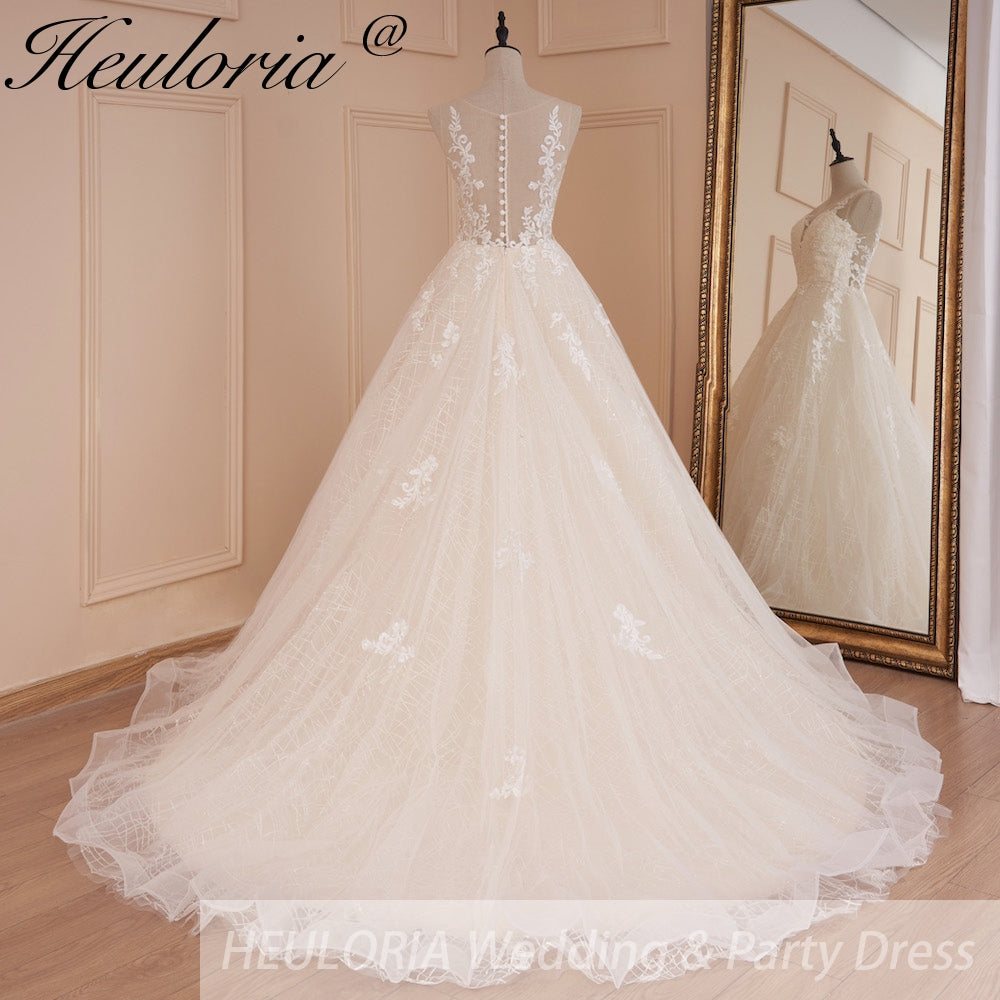 HEULORIA Wedding dress V neck lace shinny Wedding gown Princess bridal gown Robe De Mariee Wedding Bride Dress AL-561A Imagen secundaria del producto