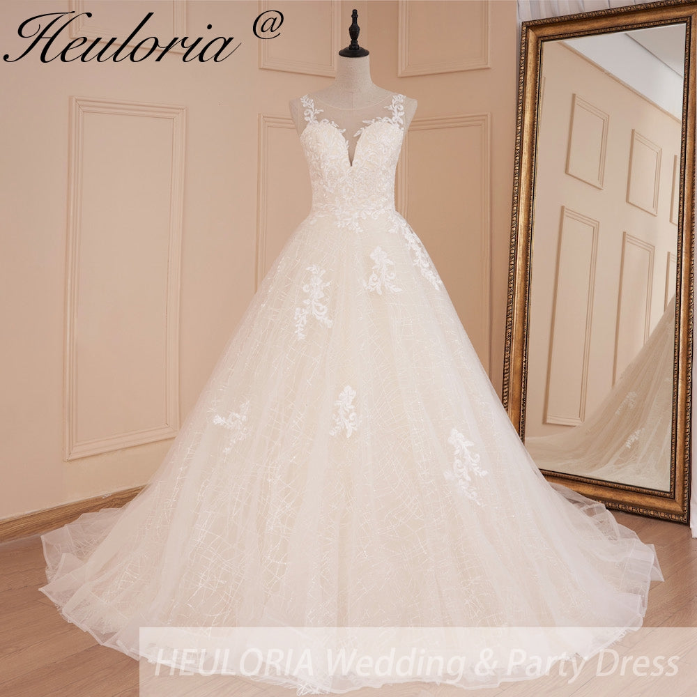 HEULORIA Wedding dress V neck lace shinny Wedding gown Princess bridal gown Robe De Mariee Wedding Bride Dress AL-561A Imagen principal del producto