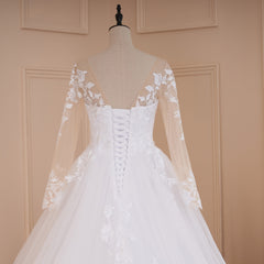 Vestido de novia de princesa HEULORIA, Apliques de encaje de manga larga, vestido de baile de talla grande, vestido de novia con cordones, bata de mariee 