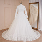 HEULORIA princess Wedding Dress long sleeve high neck bride dress lace beading Plus size muslim wedding gown court train BA-575