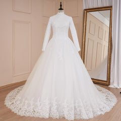 HEULORIA princesse robe de mariée à manches longues col haut robe de mariée dentelle perles grande taille robe de mariée musulmane court train 