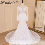 HEULORIA Off-the-Shoulder Long Sleeve Mermaid Wedding Dress with Intricate Lace and Chapel Train ME-629