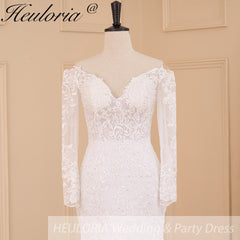HEULORIA vintage Mermaid Wedding Dress long sleeve sweetheart lace beading bride dress Robe de mariage customize ME-629