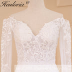 HEULORIA Off-the-Shoulder Long Sleeve Mermaid Wedding Dress with Intricate Lace and Chapel Train ME-629